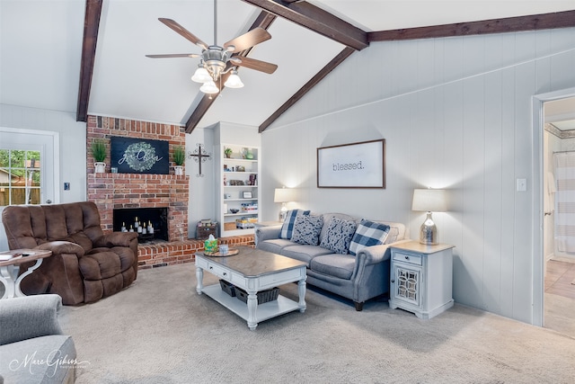 9804 W Trails End, Shreveport, LA 71118 - carpeted living area with ceiling fan and a brick fireplace