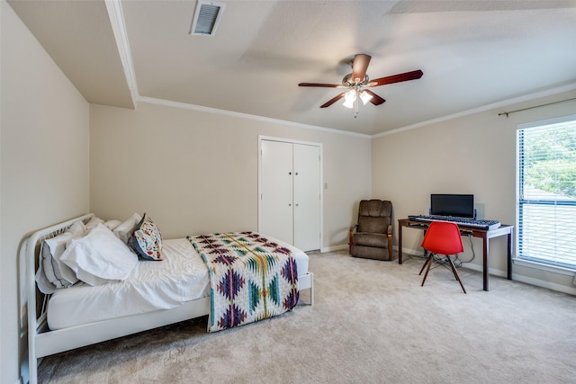 6616 Elvedon Dr, Dallas, TX 75248 - bedroom featuring crown molding, carpet, baseboards, ceiling fan, and an office area