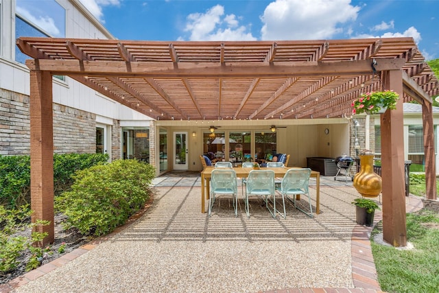 6616 Elvedon Dr, Dallas, TX 75248 - view of patio with ceiling fan, outdoor dining area, and a pergola