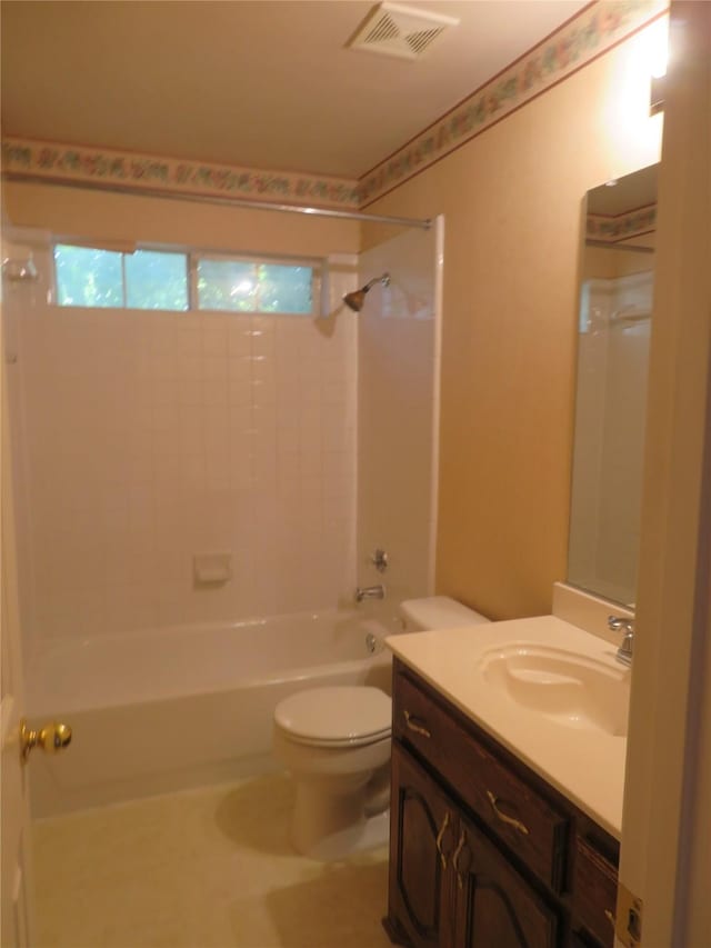 1501 Mountain Laurel Ln, Desoto, TX 75115 - full bath featuring vanity, bathing tub / shower combination, toilet, and tile patterned flooring