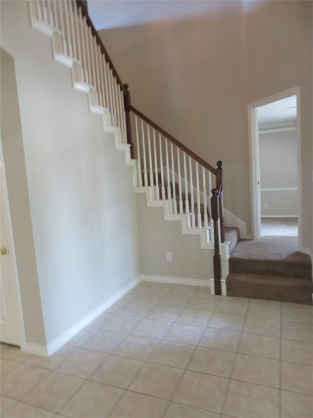 1501 Mountain Laurel Ln, Desoto, TX 75115 - stairway featuring tile patterned floors and baseboards