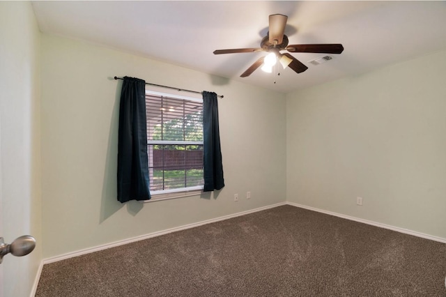 6650 Pine Mill Rd, Reno, TX 75462 - unfurnished room with dark carpet, ceiling fan, and baseboards