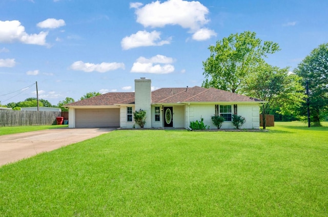 6650 Pine Mill Rd, Reno, TX 75462 - single story home featuring concrete driveway, a garage, and a chimney