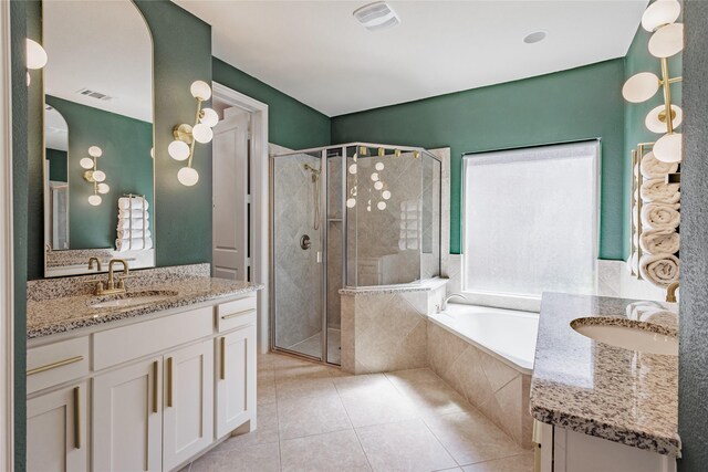 4300 Round Valley Ln, Fort Worth, TX 76262 - full bath with vanity, a stall shower, a bath, and tile patterned flooring