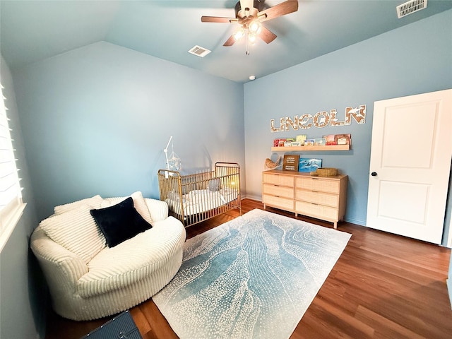 4300 Round Valley Ln, Fort Worth, TX 76262 - bedroom featuring wood finished floors, vaulted ceiling, and ceiling fan