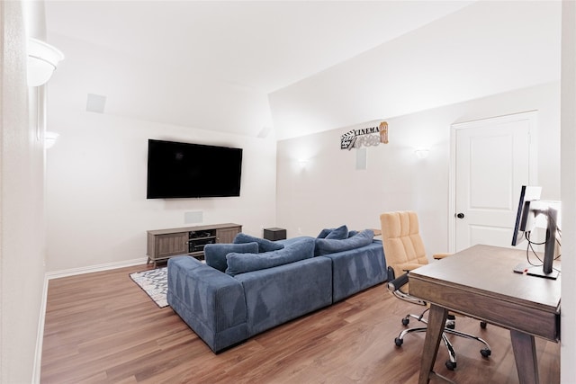 4300 Round Valley Ln, Fort Worth, TX 76262 - living area featuring light wood-style floors, lofted ceiling, and baseboards