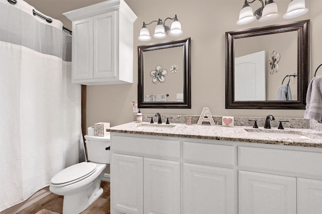 3006 Preston Club Dr, Sherman, TX 75092 - full bathroom with double vanity, toilet, and a shower with shower curtain