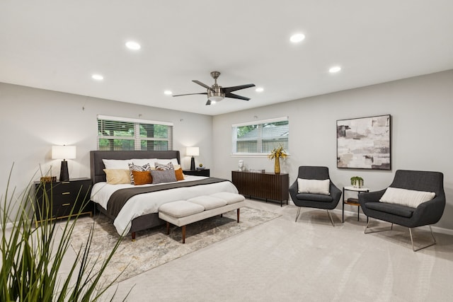 10328 Countess Dr, Dallas, TX 75229 - bedroom with recessed lighting, light colored carpet, and ceiling fan