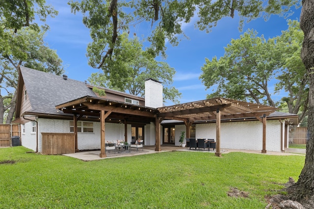 10328 Countess Dr, Dallas, TX 75229 - rear view of property with brick siding, a pergola, a chimney, a patio area, and roof with shingles