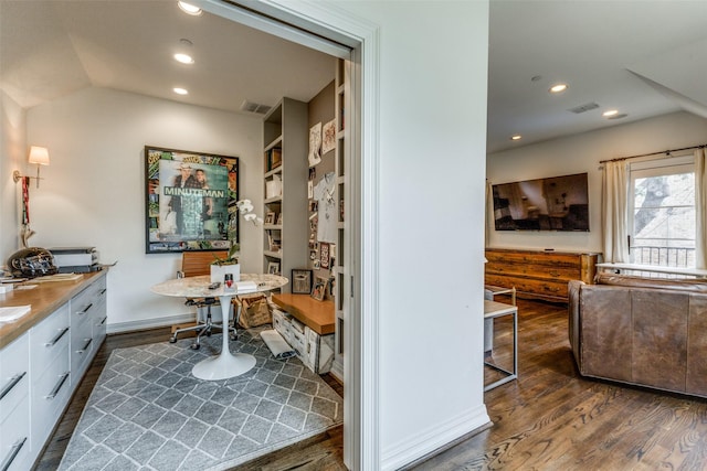 4205 Bryn Mawr Dr, University Park, TX 75225 - office space featuring dark wood finished floors, recessed lighting, vaulted ceiling, and baseboards