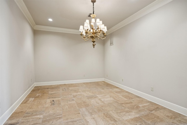4240 Prescott Ave Unit 5B, Dallas, TX 75219 - spare room featuring crown molding, a chandelier, baseboards, and recessed lighting