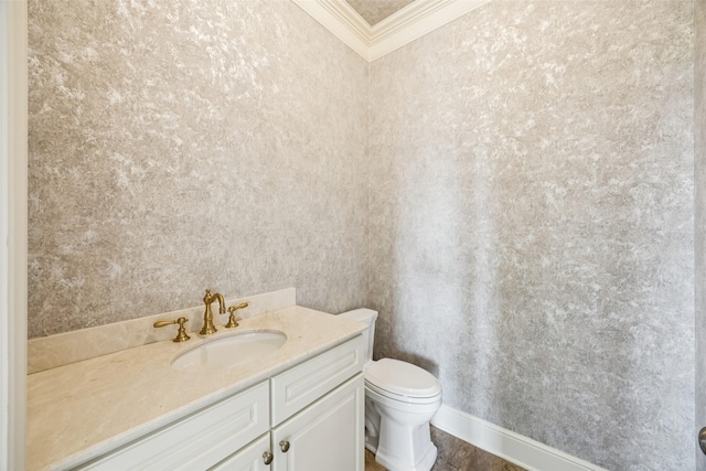 4240 Prescott Ave Unit 5B, Dallas, TX 75219 - half bathroom featuring crown molding, toilet, and vanity