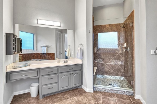 1516 Stonehill Ct, Allen, TX 75002 - full bath with vanity, a shower stall, baseboards, and tile patterned flooring