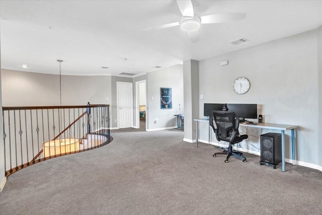 1516 Stonehill Ct, Allen, TX 75002 - carpeted home office with ceiling fan and baseboards