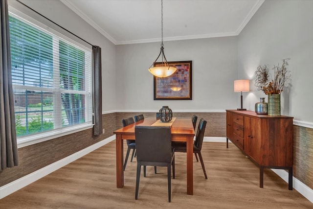 1516 Stonehill Ct, Allen, TX 75002 - dining space featuring wood finished floors, crown molding, baseboards, and a wainscoted wall