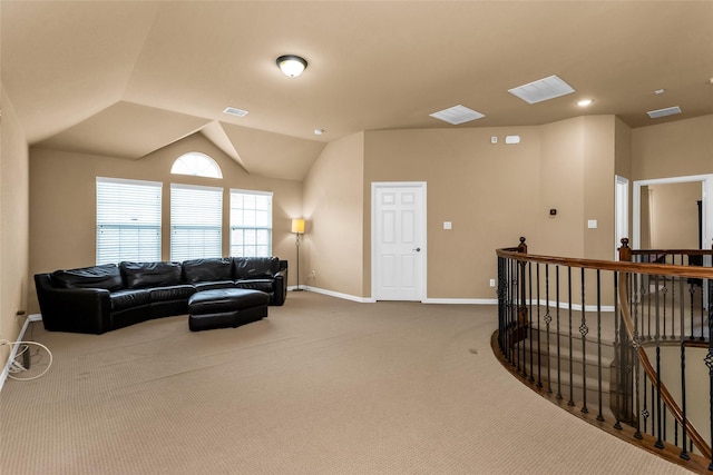 1518 E Oates Rd, Garland, TX 75043 - living room featuring carpet flooring and lofted ceiling