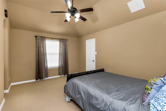 1518 E Oates Rd, Garland, TX 75043 - bedroom with light carpet, ceiling fan, and lofted ceiling