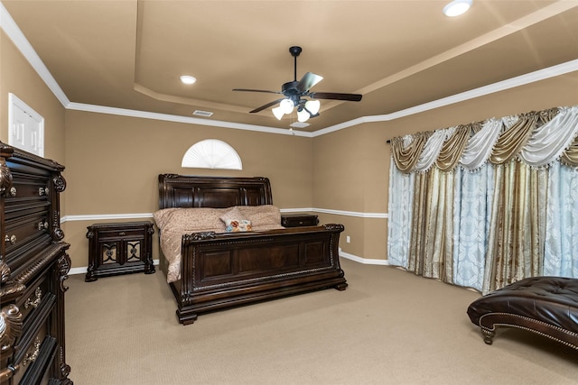 1518 E Oates Rd, Garland, TX 75043 - bedroom featuring a tray ceiling, carpet, baseboards, ceiling fan, and recessed lighting