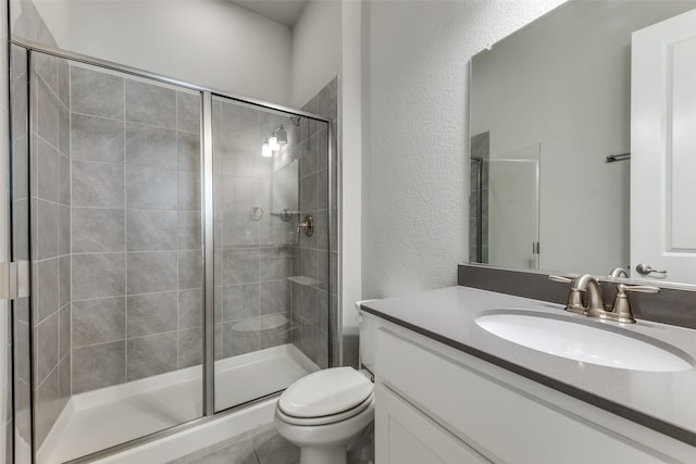 1031 Devonshire Dr, Allen, TX 75013 - bathroom with a textured wall, toilet, a shower stall, and vanity