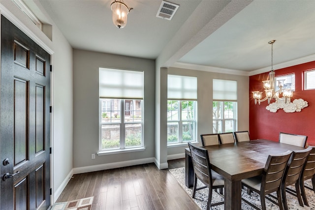 1031 Devonshire Dr, Allen, TX 75013 - dining space featuring hardwood / wood-style flooring, baseboards, a chandelier, and crown molding