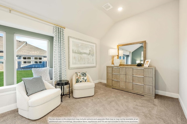 324 Chestnut Ln, Glenn Heights, TX 75154 - living area with carpet, baseboards, lofted ceiling, and recessed lighting