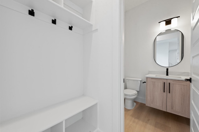 8901 Lowell St, Rowlett, TX 75089 - bathroom featuring vanity, wood finished floors, and toilet