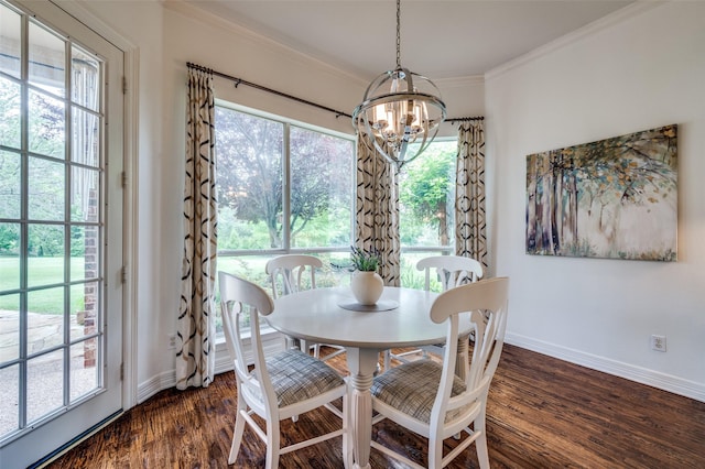 2841 Winding Creek Rd, Prosper, TX 75078 - dining room featuring a chandelier, ornamental molding, baseboards, and healthy amount of natural light