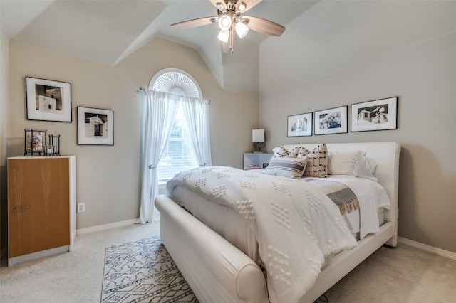 2841 Winding Creek Rd, Prosper, TX 75078 - bedroom with light colored carpet, vaulted ceiling, baseboards, and ceiling fan