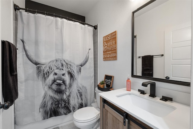 135 Pine Island Ln, Leander, TX 78641 - full bathroom with vanity, toilet, and curtained shower