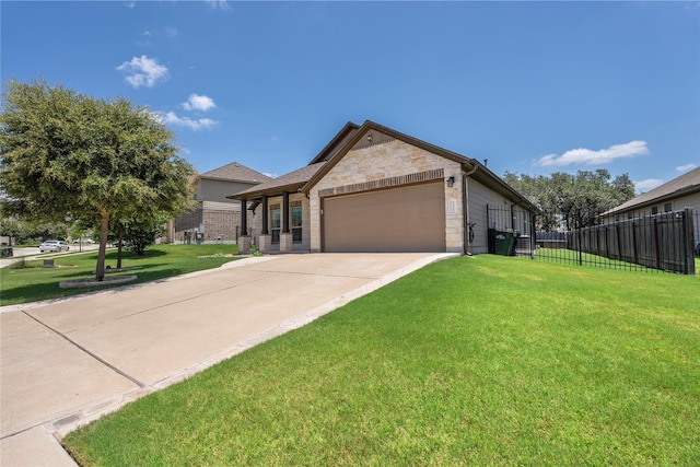 135 Pine Island Ln, Leander, TX 78641 - view of front of house featuring stone siding, an attached garage, and concrete driveway