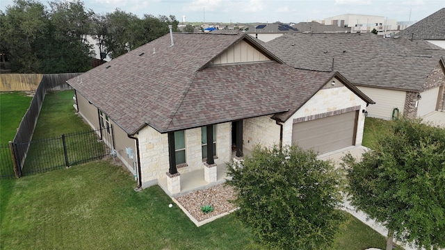 135 Pine Island Ln, Leander, TX 78641 - living room featuring a ceiling fan, a chandelier, and light tile patterned flooring