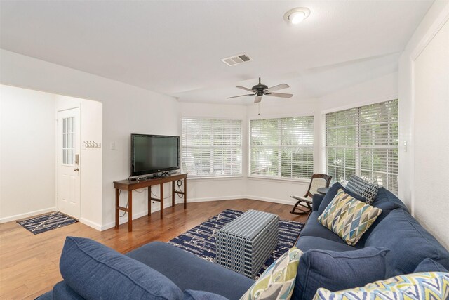 12752 Honeysuckle Cir, Eustace, TX 75124 - living room featuring ceiling fan and wood finished floors