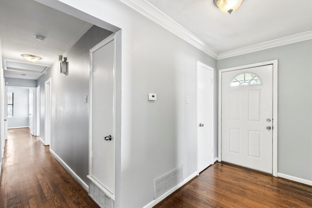 2969 Eric Ln, Farmers Branch, TX 75234 - entryway with dark wood-type flooring and ornamental molding