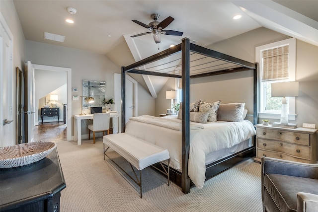 4121 Grassmere Ln Unit 3, University Park, TX 75205 - bedroom featuring lofted ceiling, light carpet, an office area, recessed lighting, and baseboards
