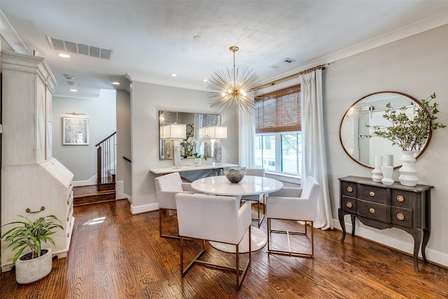 4121 Grassmere Ln Unit 3, University Park, TX 75205 - dining room featuring a chandelier, wood finished floors, stairway, ornamental molding, and baseboards
