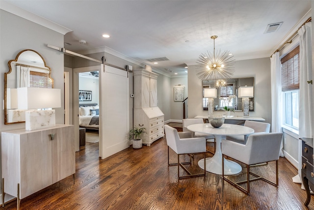 4121 Grassmere Ln Unit 3, University Park, TX 75205 - dining space with dark wood-style floors, healthy amount of natural light, ornamental molding, baseboards, and recessed lighting