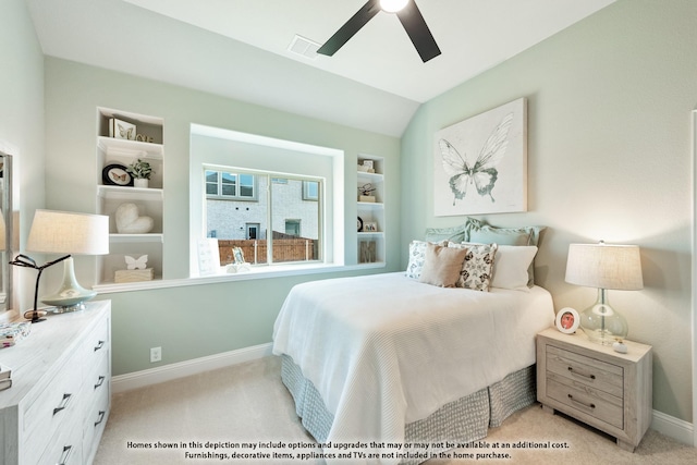 411 Atlas Cedar Dr, Glenn Heights, TX 75154 - bedroom featuring baseboards, light carpet, a ceiling fan, and vaulted ceiling