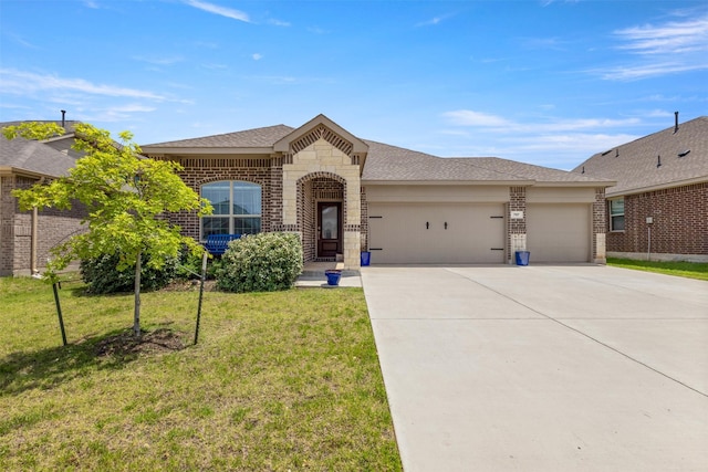 797 Hawthorn St, Princeton, TX 75407 - french country style house with brick siding, an attached garage, driveway, and a front yard