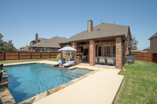 1208 Claire St, Lantana, TX 76226 - view of swimming pool with a patio area, a fenced backyard, and a ceiling fan