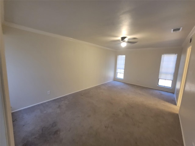 1340 Finley Dr, Plano, TX 75025 - carpeted empty room with a ceiling fan, ornamental molding, and baseboards