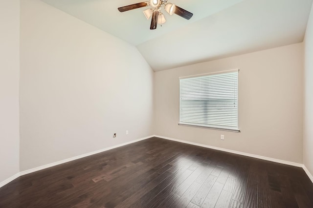 2124 Leonard Ranch Rd, Fort Worth, TX 76134 - spare room featuring ceiling fan, baseboards, lofted ceiling, and dark wood finished floors
