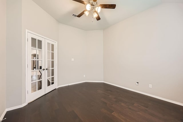 2124 Leonard Ranch Rd, Fort Worth, TX 76134 - spare room featuring french doors, dark wood finished floors, baseboards, and a ceiling fan
