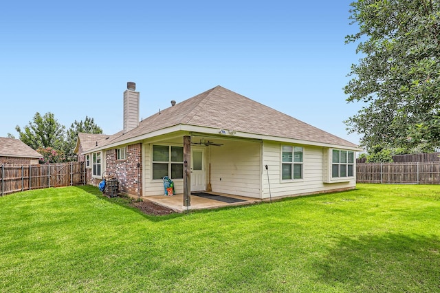 2124 Leonard Ranch Rd, Fort Worth, TX 76134 - back of house featuring a patio area, a chimney, and a ceiling fan