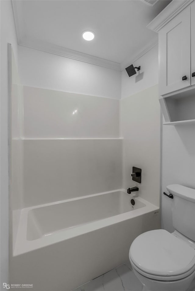 231 Ramsey, Stonewall, LA 71078 - bathroom with  shower combination, marble look tiles, and ornamental molding