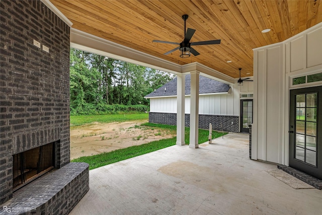 231 Ramsey, Stonewall, LA 71078 - view of patio / terrace featuring an outdoor brick fireplace and a ceiling fan