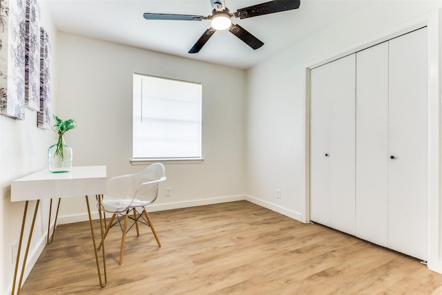 806 Brookshire Cir, Garland, TX 75043 - office space with light wood-style floors, ceiling fan, and baseboards