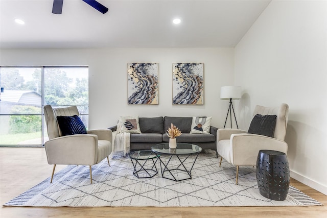806 Brookshire Cir, Garland, TX 75043 - living area featuring wood finished floors, recessed lighting, ceiling fan, and baseboards