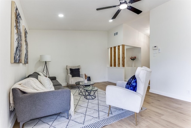 806 Brookshire Cir, Garland, TX 75043 - living area featuring baseboards, a ceiling fan, wood finished floors, and recessed lighting