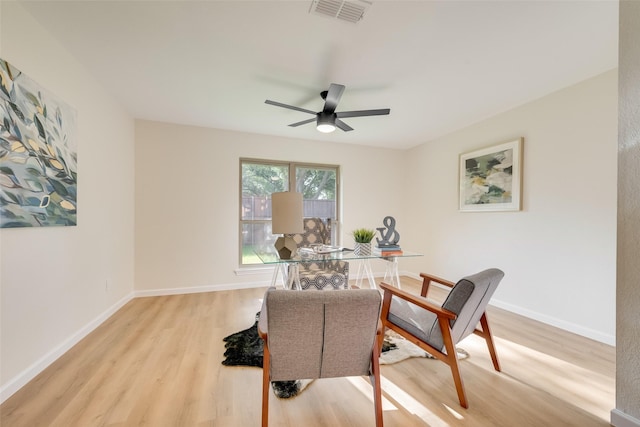 520 Oakcrest Dr, Coppell, TX 75019 - living area with light wood-type flooring, ceiling fan, baseboards, and a desk