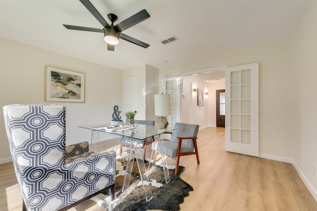 520 Oakcrest Dr, Coppell, TX 75019 - dining room featuring light wood-type flooring, a desk, baseboards, and a ceiling fan